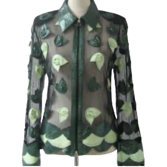 Unique Leather Studio Black Mesh With Leather Flowers Jacket - Picture 1 of 14